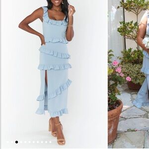 Show Me Your Mumu Light Blue Ruffle Midi Dress